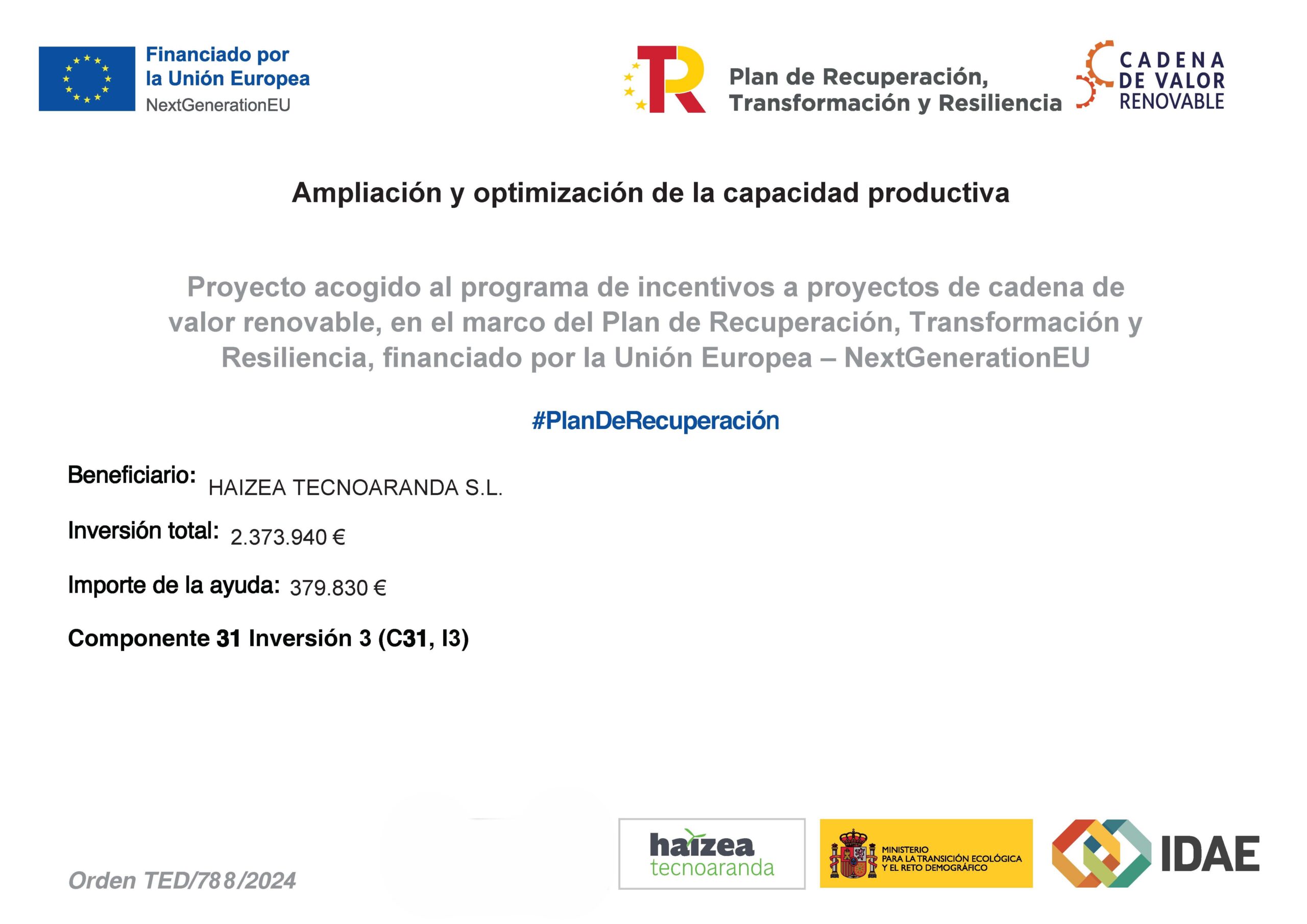 En este momento estás viendo Haizea Tecnoaranda ejecuta un proyecto de ampliación y optimización de su capacidad productiva